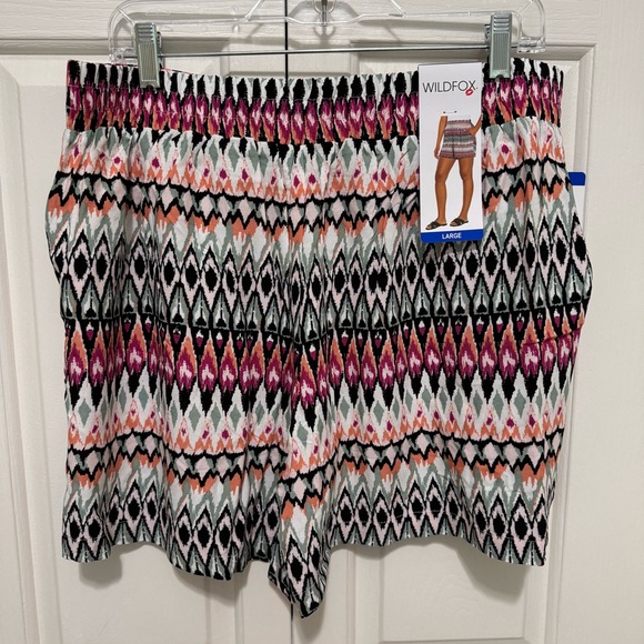 Wildfox Geo Print Pull-On Shorts Front Patch Pockets Orange Multi L - Picture 4 of 13